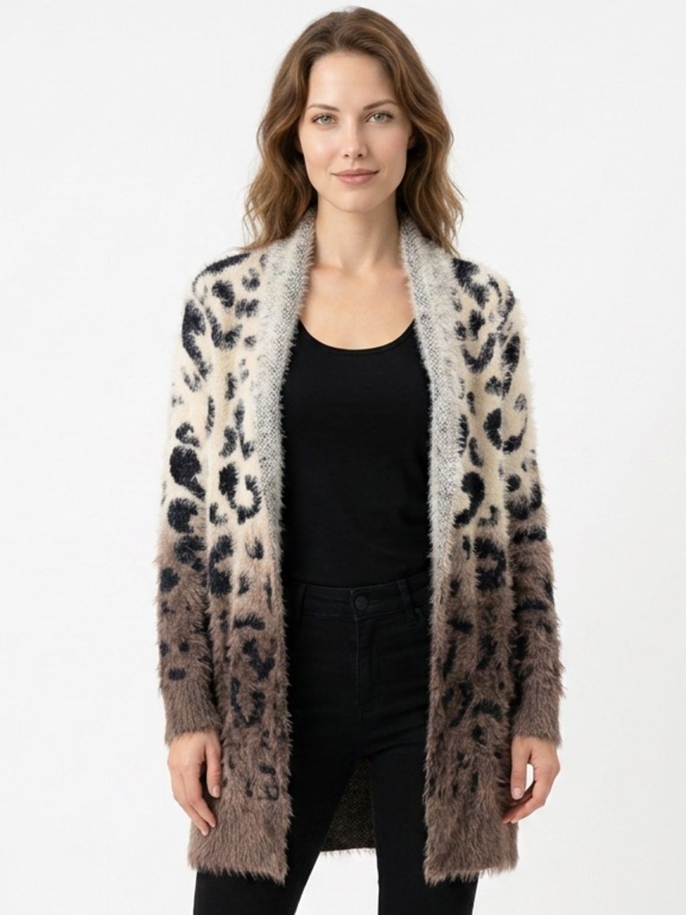 WISHLIST | Ombré Eyelash Style Animal Print Open Front Cardigan Women’s Size M/L